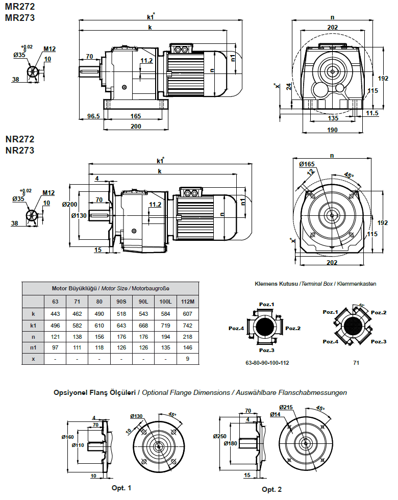 Габаритные и присоединительные размеры MR272, MR273 (MRF272, MRF273)