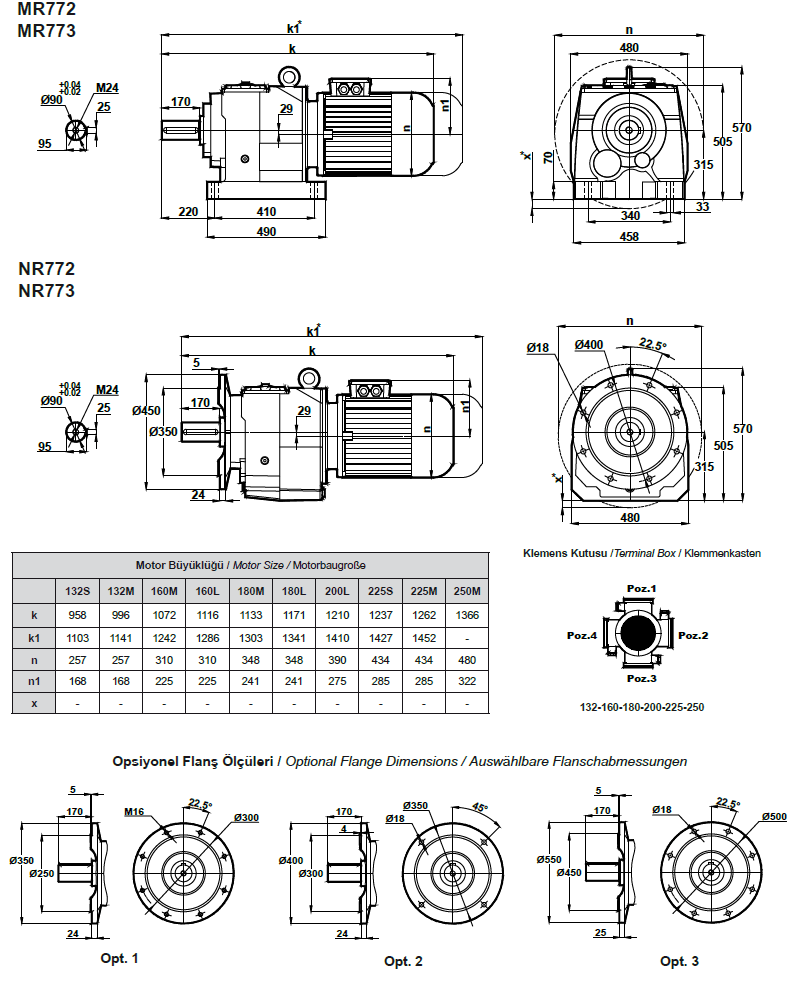 Габаритные и присоединительные размеры MR772, MR773 (MRF772, MRF773)