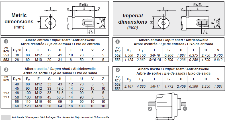 Габаритные и присоединительные размеры RCV 552-553